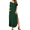 image:imageGRECERELLE Womens Summer Maxi Dress Casual Loose V Neck Short Sleeve Side Split Long Dresses with Functional PocketsDark Green
