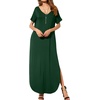 image:imageGRECERELLE Womens Summer Maxi Dress Casual Loose V Neck Short Sleeve Side Split Long Dresses with Functional PocketsDark Green