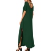 image:imageGRECERELLE Womens Summer Maxi Dress Casual Loose V Neck Short Sleeve Side Split Long Dresses with Functional PocketsDark Green