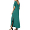 image:imageGRECERELLE Womens Summer Maxi Dress Casual Loose V Neck Short Sleeve Side Split Long Dresses with Functional PocketsEmerald Blue