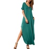image:imageGRECERELLE Womens Summer Maxi Dress Casual Loose V Neck Short Sleeve Side Split Long Dresses with Functional PocketsEmerald Blue