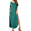 image:imageGRECERELLE Womens Summer Maxi Dress Casual Loose V Neck Short Sleeve Side Split Long Dresses with Functional PocketsEmerald Blue