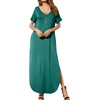 image:imageGRECERELLE Womens Summer Maxi Dress Casual Loose V Neck Short Sleeve Side Split Long Dresses with Functional PocketsEmerald Blue