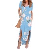 image:imageGRECERELLE Womens Summer Maxi Dress Casual Loose V Neck Short Sleeve Side Split Long Dresses with Functional PocketsFlower Light Blue