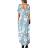 image:imageGRECERELLE Womens Summer Maxi Dress Casual Loose V Neck Short Sleeve Side Split Long Dresses with Functional PocketsFlower Light Blue