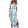 image:imageGRECERELLE Womens Summer Maxi Dress Casual Loose V Neck Short Sleeve Side Split Long Dresses with Functional PocketsFlower Light Blue
