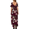 image:imageGRECERELLE Womens Summer Maxi Dress Casual Loose V Neck Short Sleeve Side Split Long Dresses with Functional PocketsFp Wine Red