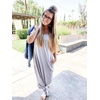 image:imageGRECERELLE Womens Summer Maxi Dress Casual Loose V Neck Short Sleeve Side Split Long Dresses with Functional PocketsGray
