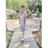 image:imageGRECERELLE Womens Summer Maxi Dress Casual Loose V Neck Short Sleeve Side Split Long Dresses with Functional PocketsGray