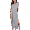 image:imageGRECERELLE Womens Summer Maxi Dress Casual Loose V Neck Short Sleeve Side Split Long Dresses with Functional PocketsGray