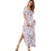 image:imageGRECERELLE Womens Summer Maxi Dress Casual Loose V Neck Short Sleeve Side Split Long Dresses with Functional PocketsGray Azalea