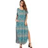 image:imageGRECERELLE Womens Summer Maxi Dress Casual Loose V Neck Short Sleeve Side Split Long Dresses with Functional PocketsGreen Khaki