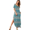 image:imageGRECERELLE Womens Summer Maxi Dress Casual Loose V Neck Short Sleeve Side Split Long Dresses with Functional PocketsGreen Khaki