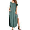 image:imageGRECERELLE Womens Summer Maxi Dress Casual Loose V Neck Short Sleeve Side Split Long Dresses with Functional PocketsHaze Blue