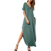 image:imageGRECERELLE Womens Summer Maxi Dress Casual Loose V Neck Short Sleeve Side Split Long Dresses with Functional PocketsHaze Blue
