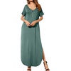 image:imageGRECERELLE Womens Summer Maxi Dress Casual Loose V Neck Short Sleeve Side Split Long Dresses with Functional PocketsHaze Blue