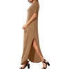 image:imageGRECERELLE Womens Summer Maxi Dress Casual Loose V Neck Short Sleeve Side Split Long Dresses with Functional PocketsKhaki
