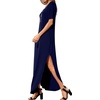 image:imageGRECERELLE Womens Summer Maxi Dress Casual Loose V Neck Short Sleeve Side Split Long Dresses with Functional PocketsNavy Blue