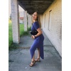 image:imageGRECERELLE Womens Summer Maxi Dress Casual Loose V Neck Short Sleeve Side Split Long Dresses with Functional PocketsNavy Blue