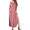 image:imageGRECERELLE Womens Summer Maxi Dress Casual Loose V Neck Short Sleeve Side Split Long Dresses with Functional PocketsPink