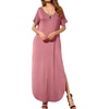 image:imageGRECERELLE Womens Summer Maxi Dress Casual Loose V Neck Short Sleeve Side Split Long Dresses with Functional PocketsPink