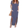 image:imageGRECERELLE Womens Summer Maxi Dress Casual Loose V Neck Short Sleeve Side Split Long Dresses with Functional PocketsPurple Gray