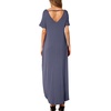 image:imageGRECERELLE Womens Summer Maxi Dress Casual Loose V Neck Short Sleeve Side Split Long Dresses with Functional PocketsPurple Gray