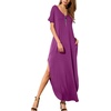 image:imageGRECERELLE Womens Summer Maxi Dress Casual Loose V Neck Short Sleeve Side Split Long Dresses with Functional PocketsRose Purple