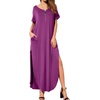 image:imageGRECERELLE Womens Summer Maxi Dress Casual Loose V Neck Short Sleeve Side Split Long Dresses with Functional PocketsRose Purple