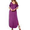 image:imageGRECERELLE Womens Summer Maxi Dress Casual Loose V Neck Short Sleeve Side Split Long Dresses with Functional PocketsRose Purple