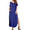 image:imageGRECERELLE Womens Summer Maxi Dress Casual Loose V Neck Short Sleeve Side Split Long Dresses with Functional PocketsRoyal Blue