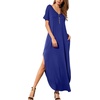 image:imageGRECERELLE Womens Summer Maxi Dress Casual Loose V Neck Short Sleeve Side Split Long Dresses with Functional PocketsRoyal Blue