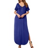 image:imageGRECERELLE Womens Summer Maxi Dress Casual Loose V Neck Short Sleeve Side Split Long Dresses with Functional PocketsRoyal Blue