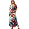 image:imageGRECERELLE Womens Summer Maxi Dress Casual Loose V Neck Short Sleeve Side Split Long Dresses with Functional PocketsWhite Ink Red