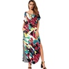 image:imageGRECERELLE Womens Summer Maxi Dress Casual Loose V Neck Short Sleeve Side Split Long Dresses with Functional PocketsWhite Ink Red