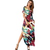 image:imageGRECERELLE Womens Summer Maxi Dress Casual Loose V Neck Short Sleeve Side Split Long Dresses with Functional PocketsWhite Ink Red