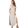 image:imageGRECERELLE Womens Summer Maxi Dress Casual Loose V Neck Short Sleeve Side Split Long Dresses with Functional PocketsWhite Pink Rose