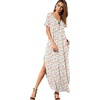 image:imageGRECERELLE Womens Summer Maxi Dress Casual Loose V Neck Short Sleeve Side Split Long Dresses with Functional PocketsWhite Pink Rose