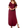 image:imageGRECERELLE Womens Summer Maxi Dress Casual Loose V Neck Short Sleeve Side Split Long Dresses with Functional PocketsWine Red