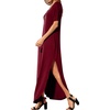 image:imageGRECERELLE Womens Summer Maxi Dress Casual Loose V Neck Short Sleeve Side Split Long Dresses with Functional PocketsWine Red