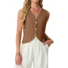 image:imageGRECERELLE Womens Summer Sleeveless V Neck Sweater Vest Knit Tank TopBrown