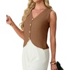 image:imageGRECERELLE Womens Summer Sleeveless V Neck Sweater Vest Knit Tank TopBrown