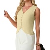 image:imageGRECERELLE Womens Summer Sleeveless V Neck Sweater Vest Knit Tank TopButter Yellow