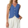 image:imageGRECERELLE Womens Summer Sleeveless V Neck Sweater Vest Knit Tank TopDenim Blue