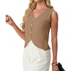image:imageGRECERELLE Womens Summer Sleeveless V Neck Sweater Vest Knit Tank TopKhaki