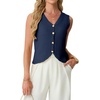 image:imageGRECERELLE Womens Summer Sleeveless V Neck Sweater Vest Knit Tank TopNavy Blue
