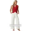 image:imageGRECERELLE Womens Summer Sleeveless V Neck Sweater Vest Knit Tank TopRed