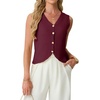 image:imageGRECERELLE Womens Summer Sleeveless V Neck Sweater Vest Knit Tank TopWine Red