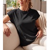 image:imageGRECERELLE Womens Summer Tops Cap Sleeve Crew Neck Basic TShirtAblack