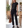image:imageGRECERELLE Womens Summer Tops Cap Sleeve Crew Neck Basic TShirtAblack
